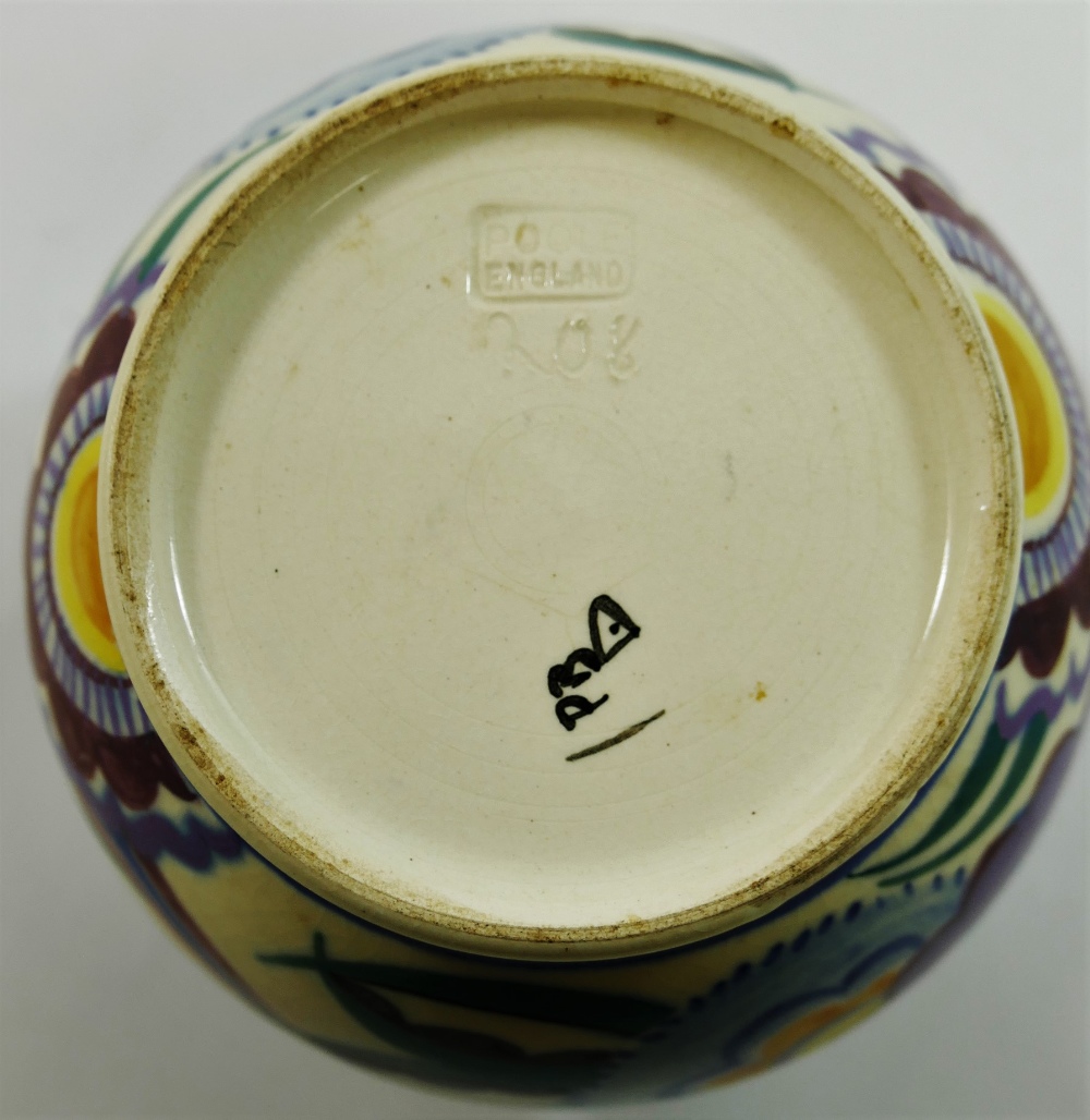 A small Poole Pottery hand painted 'bluebird' pattern vase, initialled PB, 8. - Image 2 of 2