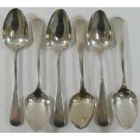A set of six William IV silver old English pattern teaspoons, London 1835, with engraved initials,