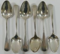 A set of six William IV silver old English pattern teaspoons, London 1835, with engraved initials,