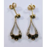 A pair of 9 carat gold gem set drop earrings, 1.