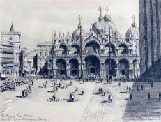 Derek Bridgwater (1899 - 1983), 'The Pizza San Marco', charcoal drawing,