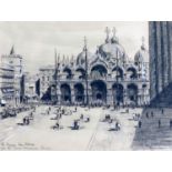 Derek Bridgwater (1899 - 1983), 'The Pizza San Marco', charcoal drawing,