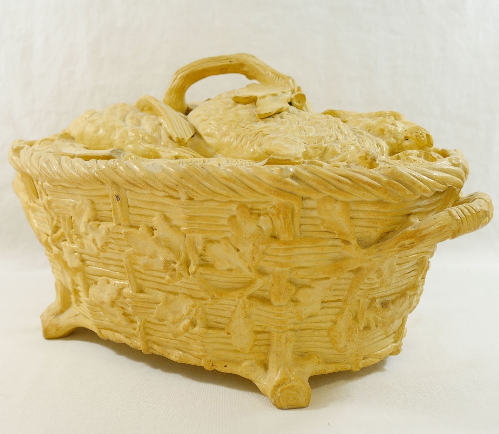 A 19th century Minton caneware tureen modelled in the form of a two-handed oval basket containing - Image 3 of 4