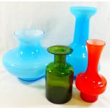 Four mid 20th Century Art glass vases, two possibly by Homegaard,