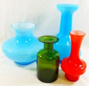 Four mid 20th Century Art glass vases, two possibly by Homegaard,