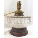 A Victorian cut glass oil lamp well,