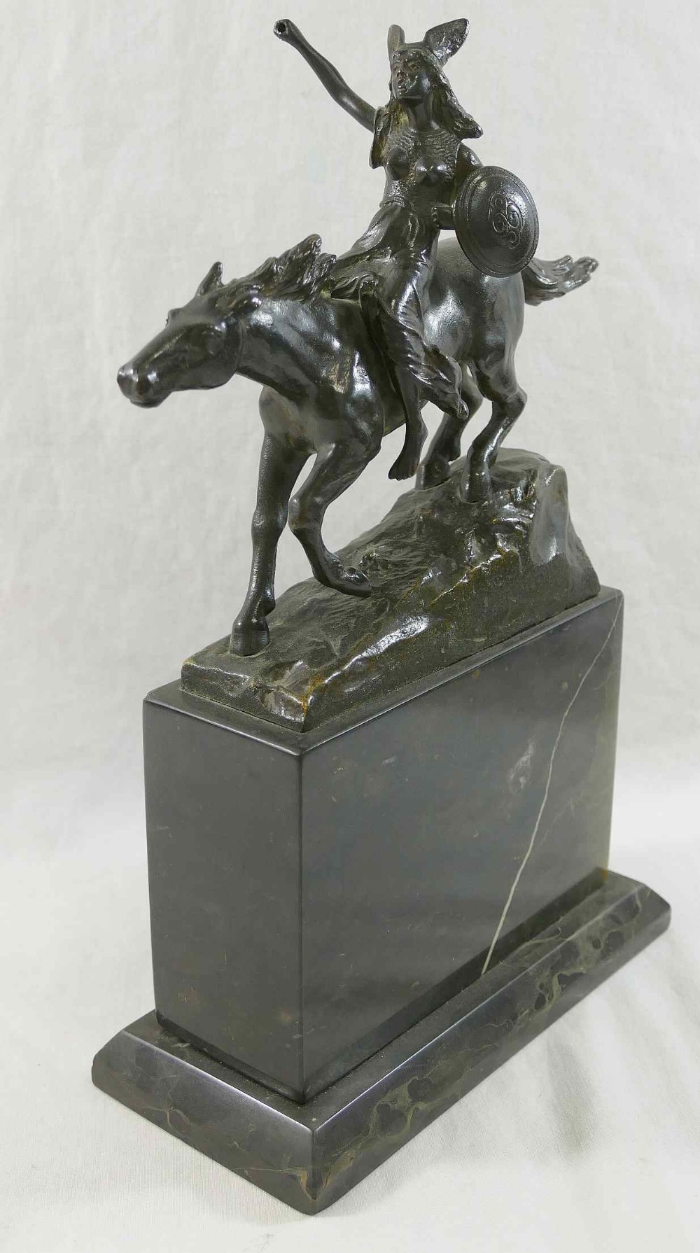 A Valkyrie on horseback, bronze, signed - Image 2 of 7