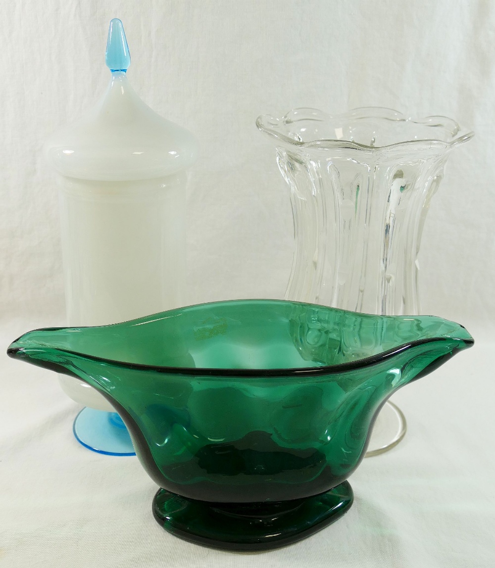 A Victorian hand blown green glass pedes - Image 2 of 2
