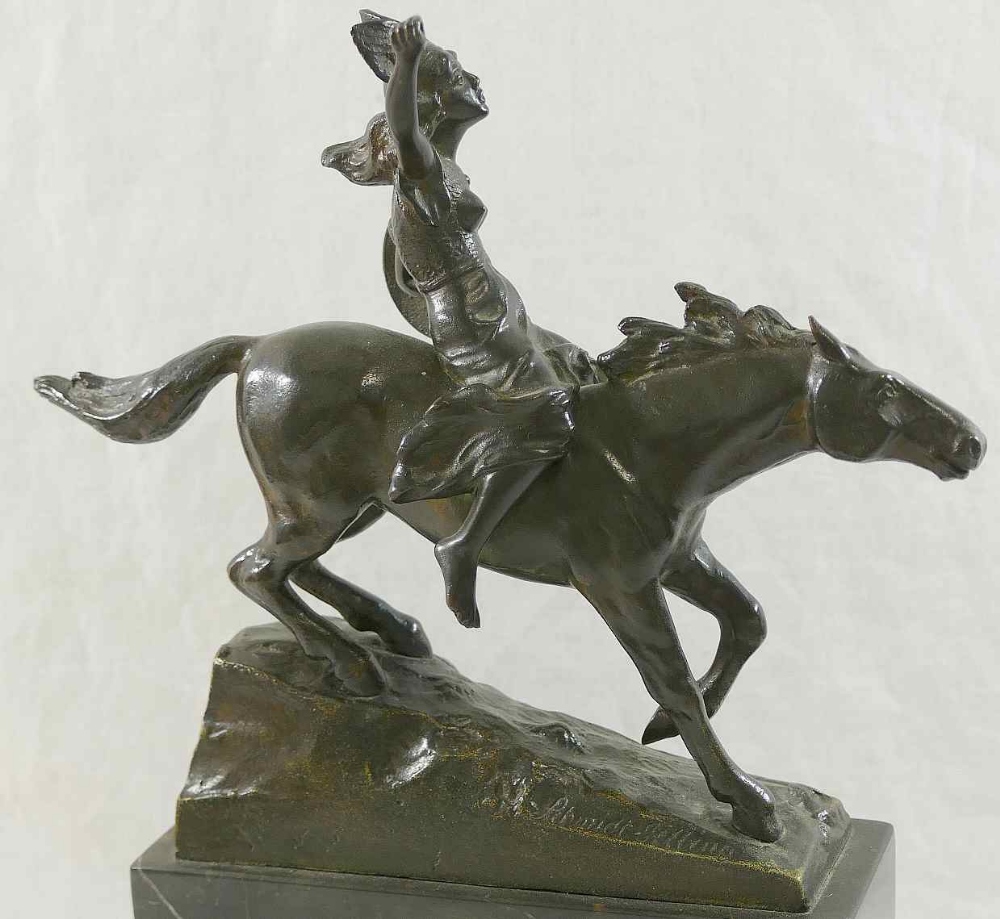 A Valkyrie on horseback, bronze, signed - Image 4 of 7