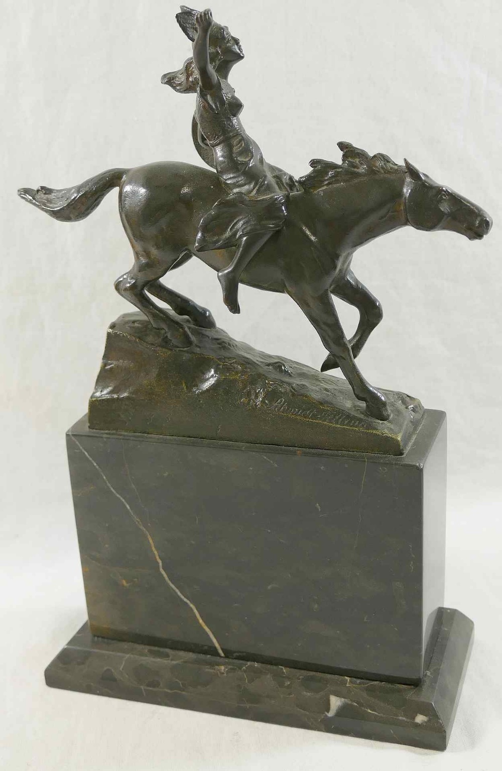 A Valkyrie on horseback, bronze, signed