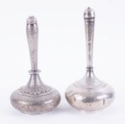 Two Indian silver water flasks, possibly Kashmir Region circa 1900, each with heavily embossed