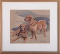 Mabel Amber Kingwell (1890 -1924), watercolour painting of dogs, dated 1922, 22cm x 20cm, framed and