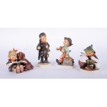 Four Hummel figures including boy with rabbits (4).