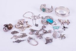 A mixed collection of silver and other fancy & dress jewellery including charm bracelet, bangles,