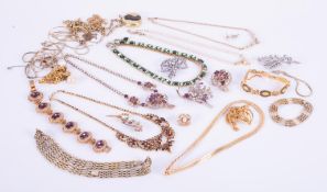 A selection of vintage costume jewellery to include fancy paste stone & faux gold