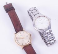 Smiths, a gents manual wind date wristwatch with gold plated case on strap (not running, worn)