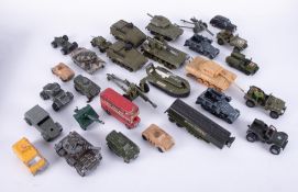 A collection of play worn diecast army models including Dinky, Corgi etc.
