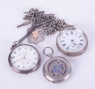 Three pocket watches, to include an IWC silver pocket watch stamped 0.800 &