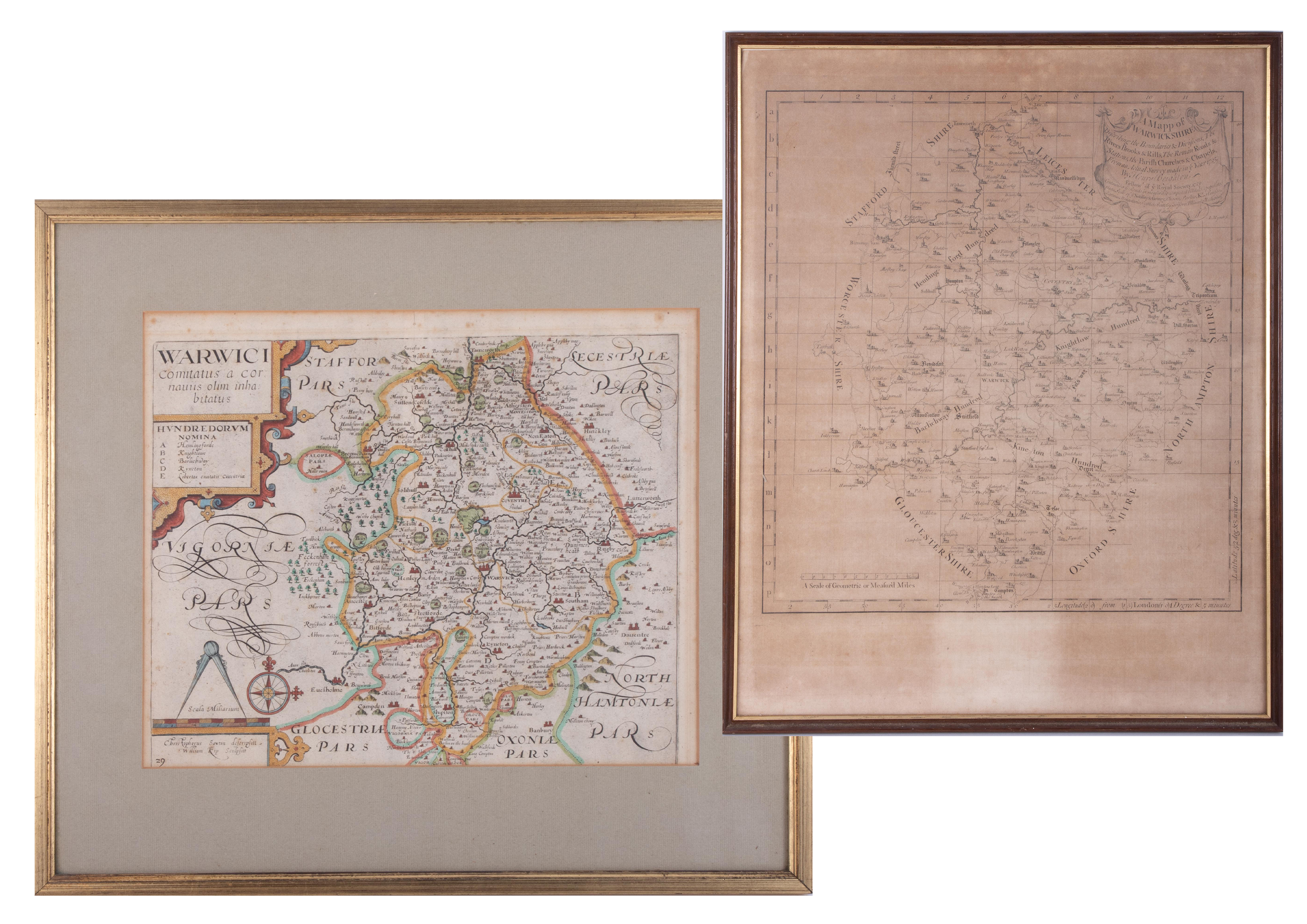 An 18th century map Warwickshire, Warwick, describing the boundaries and divisions, together with