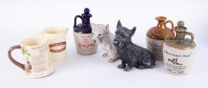 A small collection to include four small Scotch Whisky jugs, black and white Scottie dogs figures, a