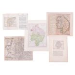 Nine various antiquarian unframed maps including Warwickshire, R. Blome, Warwickshire, John Seller