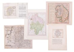 Nine various antiquarian unframed maps including Warwickshire, R. Blome, Warwickshire, John Seller