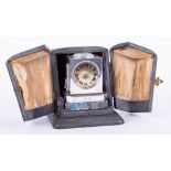 Goldsmiths & Silversmiths, a silver square combination desk clock weather station, set with an