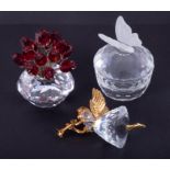 Swarovski Crystal Glass, Butterfly box, Red Flowers in a bowl and an Angel, boxed.