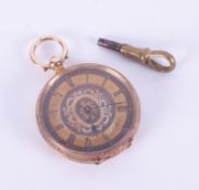 An antique gold fob watch the backplate marked 18k, and signed Samuel Edgecumbe, Cornwall Street,