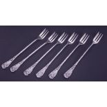 A set of six fancy fish forks each decorated with a fish, stamped Sterling, 100.8g, length of each