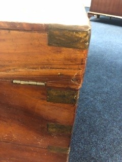 A 19th Century camphor wood campaign chest with brass mounts, corners and recessed Military handles, - Image 7 of 11