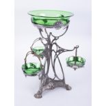 A WMF, green glass centrepiece 1901, reference WMF Catalogue page 54 in the book Art Nouveau
