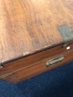 A 19th Century camphor wood campaign chest with brass mounts, corners and recessed Military handles, - Image 8 of 11