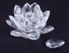 Swarovski Crystal Glass, 'Lotus? Flower' in form of candle holder, petal broken off, boxed.