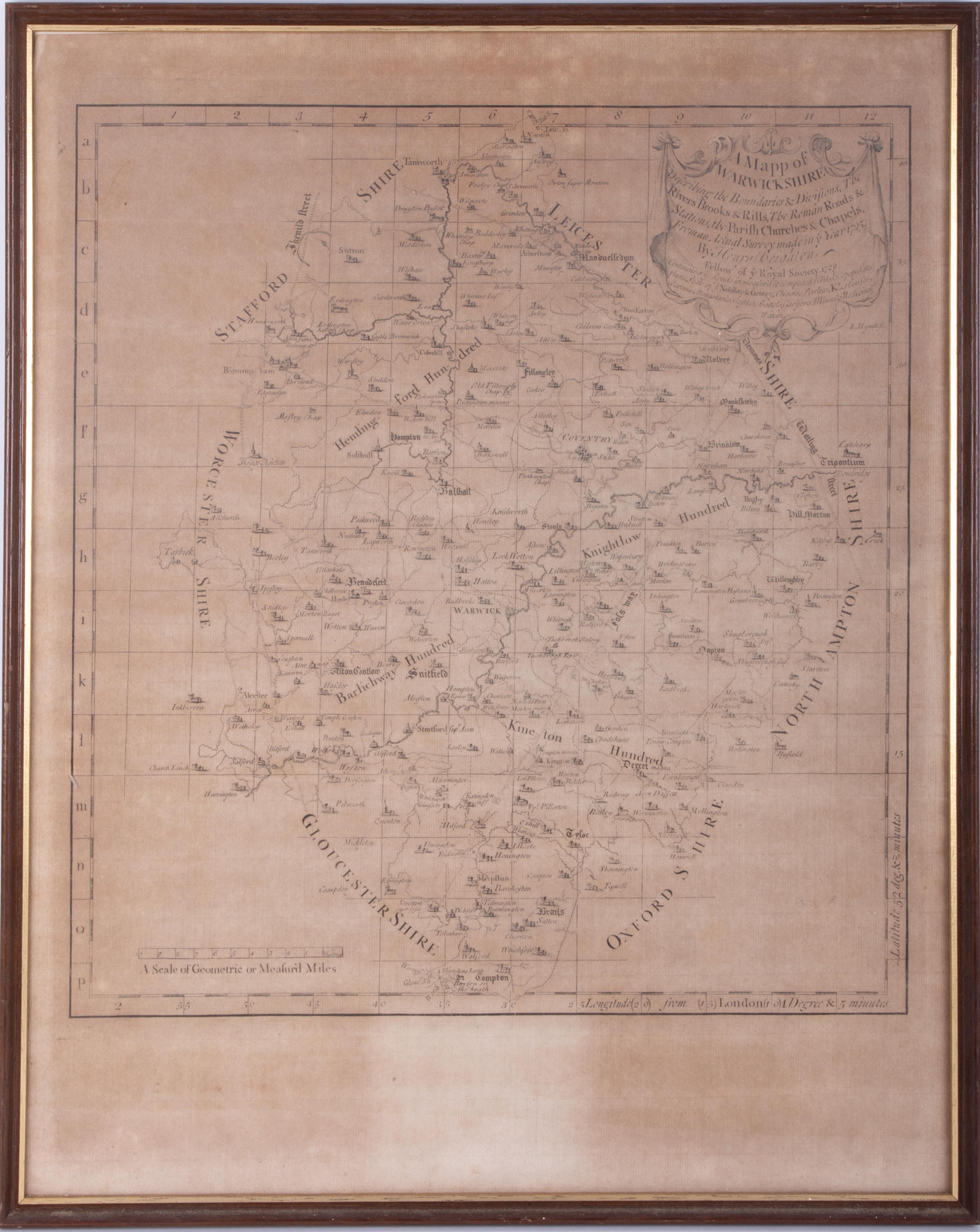 An 18th century map Warwickshire, Warwick, describing the boundaries and divisions, together with - Image 3 of 3
