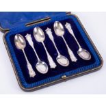 A set of six silver George V fancy teaspoons in fitted velvet case, marked John Vincent, 87.6g.