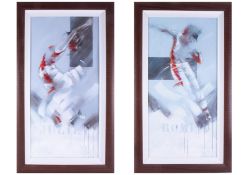 Kitty Meijering, a pair of prints 'Romeo' and 'Juliet', 98cm x 48cm, framed and glazed.