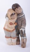 Lladro, large stoneware group, boy & girl, 38cm.