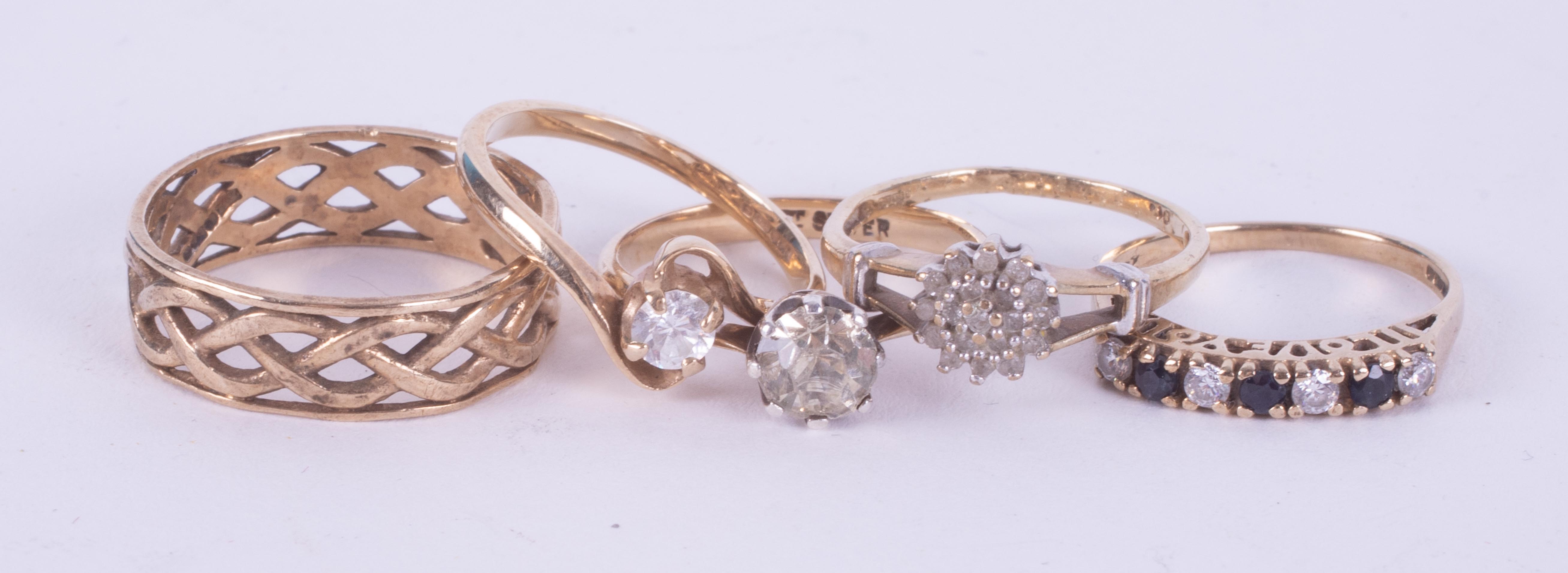 Four various 9ct gold dress rings, approx. 10g.