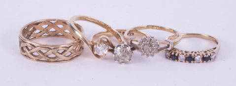 Four various 9ct gold dress rings, approx. 10g.