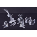 Swarovski Crystal Glass, 'Koala, Swans, Dragonfly and two Seals', some damaged.