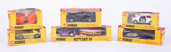 Corgi Toys, Whizzwheels gift set 26 'Beach Buggy & Sailing Boat', Austin London Taxi etc, boxed.