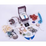 A collection of various costume jewellery together with a ladies Accurist wristwatch boxed.