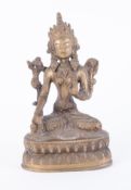 A Tibetan gilt Bronze seated Buddha on Lotus stand, height 22cm.