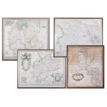 Four various antiquarian maps including Robert Morden, Oxfordshire, re-print Saxton's maps of