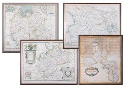 Four various antiquarian maps including Robert Morden, Oxfordshire, re-print Saxton's maps of