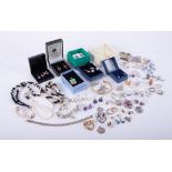 A mixed bag of costume jewellery including some silver items, freshwater pearl necklace, etc.