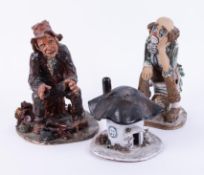 Studio pottery model 'The Clown' by Wendy Heslop and a tramp (trifid stand damaged), together with a