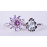 Two silver rings to include a silver Amethyst & Tanzanite flower cluster ring and a silver