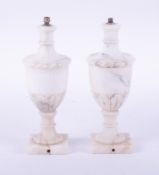 A pair of Alabaster lamp bases, height 26cm (damage to bases).